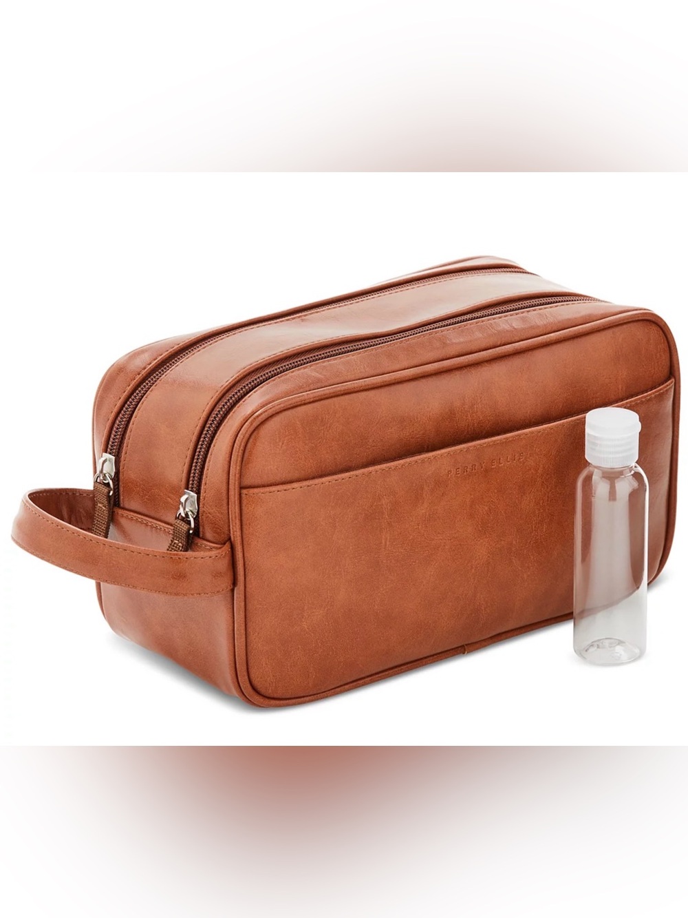 Perry Ellis Portfolio Men’s Leather Double Zip Dopp Kit Toiletry Travel Bag NWOT